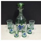 Hand-Painted Glass Decanter Set with Green Grape M