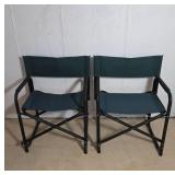 Green Fabric and Metal Folding Chairs