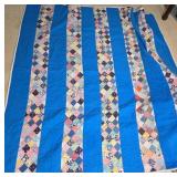 Handmade Quilt with Patchwork and Blue Stripes