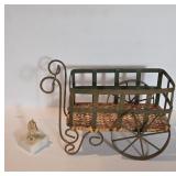 Metal Wagon With Marble Horse Sculpture