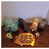 Pig Figurines and Trivet