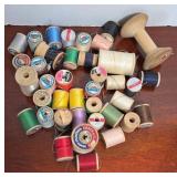 Vintage Wooden Spools w Thread and Holder