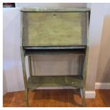 Green Painted Wooden Drop-Front Desk