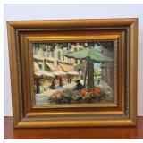 Framed Impressionist Market Scene Painting