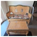 Wicker Chair and Table with Cushion