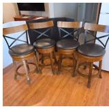 Swiveling Wooden Bar Stools With Black Seats
