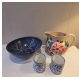 Hand-Painted Pottery Pitcher, Bowl, Jars
