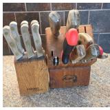 Knife Set with Wood Blocks by Various Makers