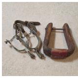 Metal Spurs and Leather Stirrup Set