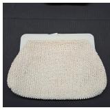 Beaded White Clutch Purse With Plastic Frame
