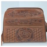 Leather Handbag with Tooled Floral Design