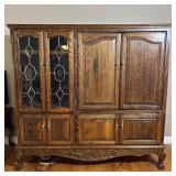 Oak Cabinet With Leaded Glass Panels