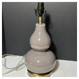 Gray Double-Gourd Table Lamp with Brass Base
