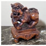 Carved Wooden Foo Dog Sculpture on Base