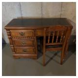 Wood Desk with Chair and Brass Hardware