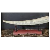 Scrimshaw-Decorated Whale Tooth? on Display Stand