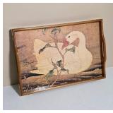 Wooden Tray With Swan Illustration