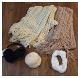 Basket With Hand-Knit Scarves and Accessories