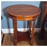 Round Wooden Accent Table with Drawer