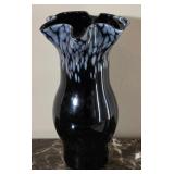 Black Vase With White Spotted Rim