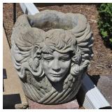 Sculptural Concrete Planter with Face Motif