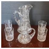 Cut Glass Pitcher and Tumblers Set