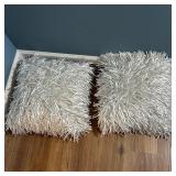 White Decorative Shag Throw Pillows