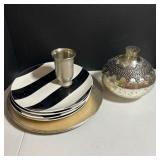 Plates, Silver Vase, and Cup