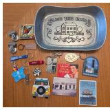 Decorative Metal Tray and Various Keychains