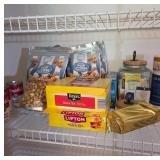 Pantry Items Including Tea and Soup