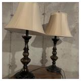 Bronze-Finish Table Lamps With Shades