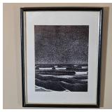 Framed Black and White Beach Scene Artwork