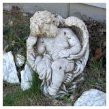 Concrete Cherub Sculpture with Damage