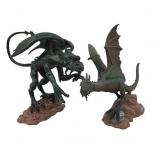 Green Dragon Figurines on Rock Bases for RPG
