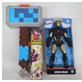 Iron Man Figure, Kaleidoscope, and Toy Hammer