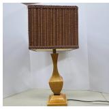 Wood Table Lamp with Woven Shade
