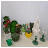 Cactus Decor and Green Glassware Set