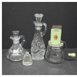 Glass Cruets and Kitchen Grinder