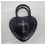 Heart-Shaped Black Handbag With Cross Accent
