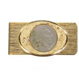Gold-Tone Money Clip With Buffalo Nickel