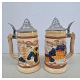 Asian Steins with Pewter Lids