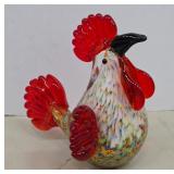 Handblown Multicolor Glass Rooster Sculpture