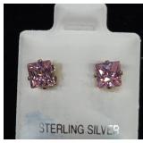 Sterling Silver Pink Stone Earrings