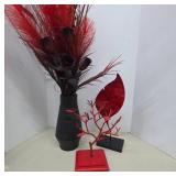 Decorative Red And Black Vase, Leaf, And Tree