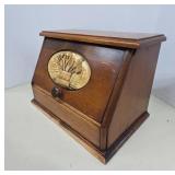 Wooden Bread Box With Decorative Panel
