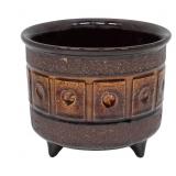 Brown Ceramic Planter with Textured Band
