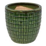 Green Glazed Ceramic Basketweave Planter
