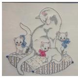 Framed Needlepoint of Cats on Cushion