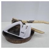 Potato Ricer, Pan, and Knife Sharpener