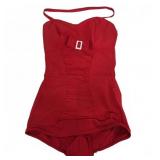 Red One-Piece Swimsuit with Belt Accent